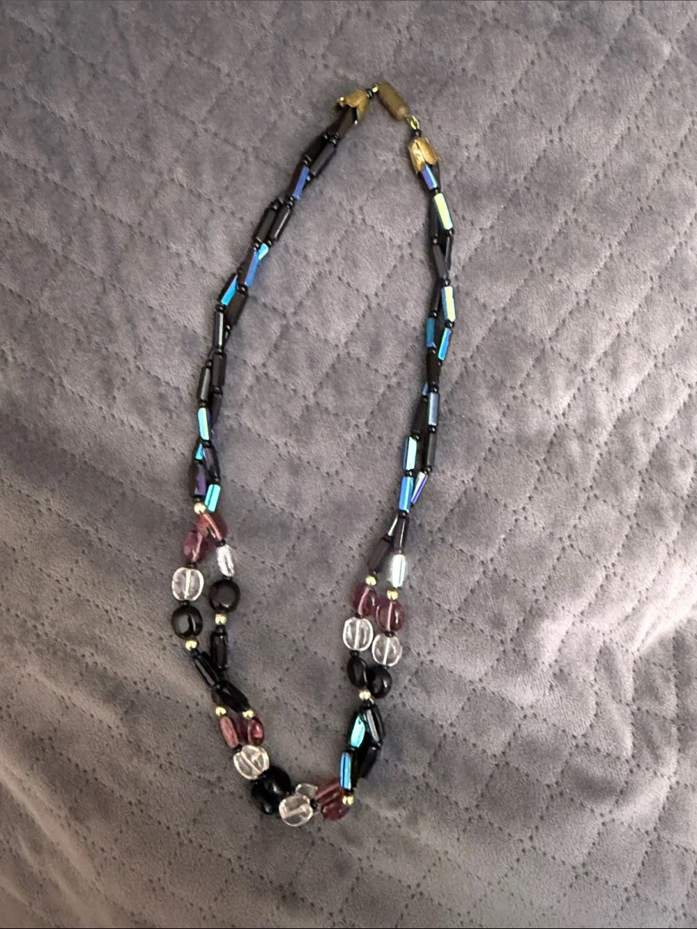 Multi-Color Glass Bead Statement Necklace - Black, Blue & Purple